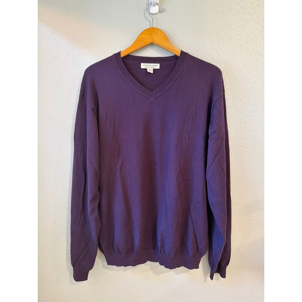 Pronto‎ Uomo V-Neck Sweater Mens 3XLT Purple Cotton Cashmere Blend Knit